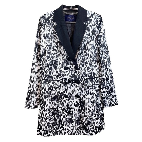 Rachel Rachel Roy Leopard Print Long Blazer Suit Jacket Black White Size 2 - Picture 1 of 8